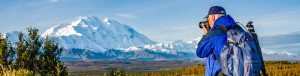Photographing Mount McKinley in late August on a hike southwest of Wonder Lake Campground, Denali National Park, Alaska. Hike 55.