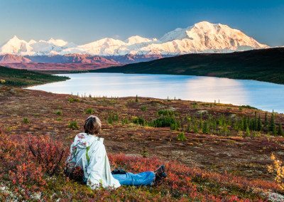 Mt. McKinley and Wonder Lake in the evening viewed from Blueberry Hill area, Denali National Park, Alaska. Hike 60