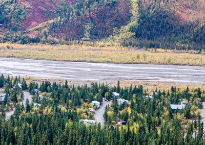 Teklanika Campground viewed from a nearby hill. Denali National Park, Alaska.